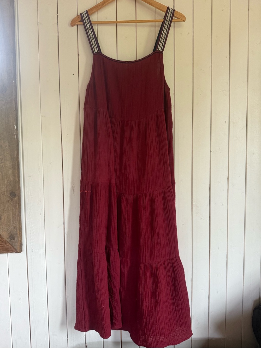 Zara Wine Red Tiered Maxi Dress with Contrast Straps